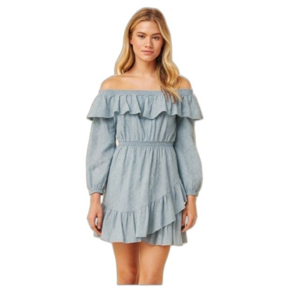 Michael Kors Womens Off Shoulder Lavender Eyelet Ruffle Mini Dress Size XL